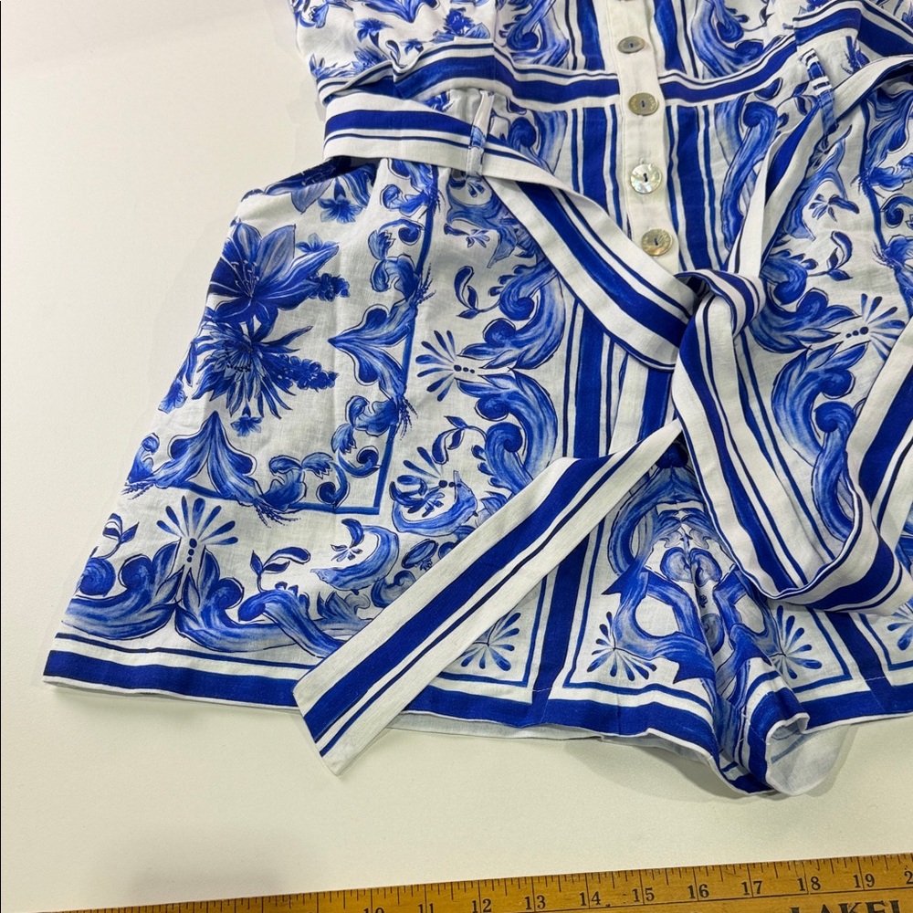 FARM Rio Blue and White Floral Stripe Belted Romper - Picture 3 of 14